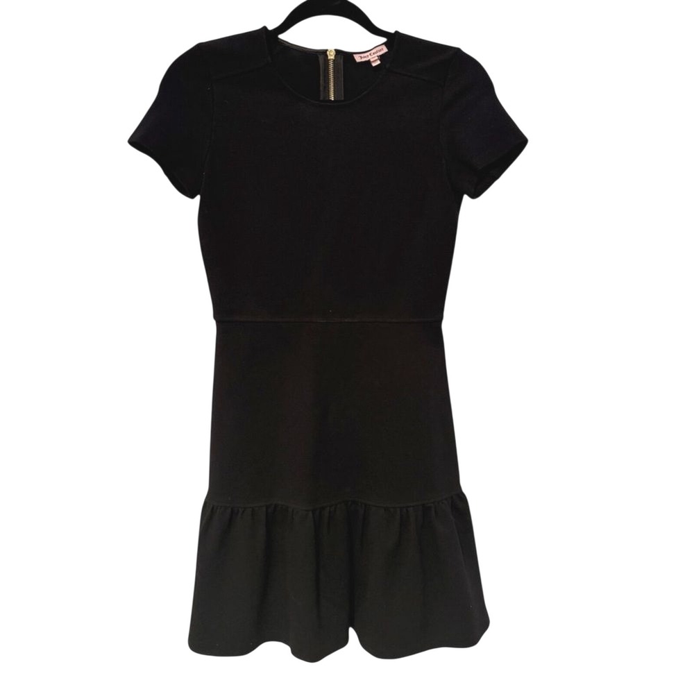 Juicy Couture Mini Dress Black Preppy Ruffle Hem Gold Zipper Women XS